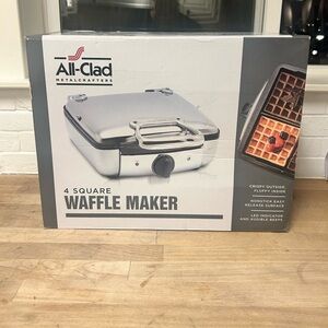 AllClad Stainless Steel Four 4 Square Waffle Maker Belgian Style